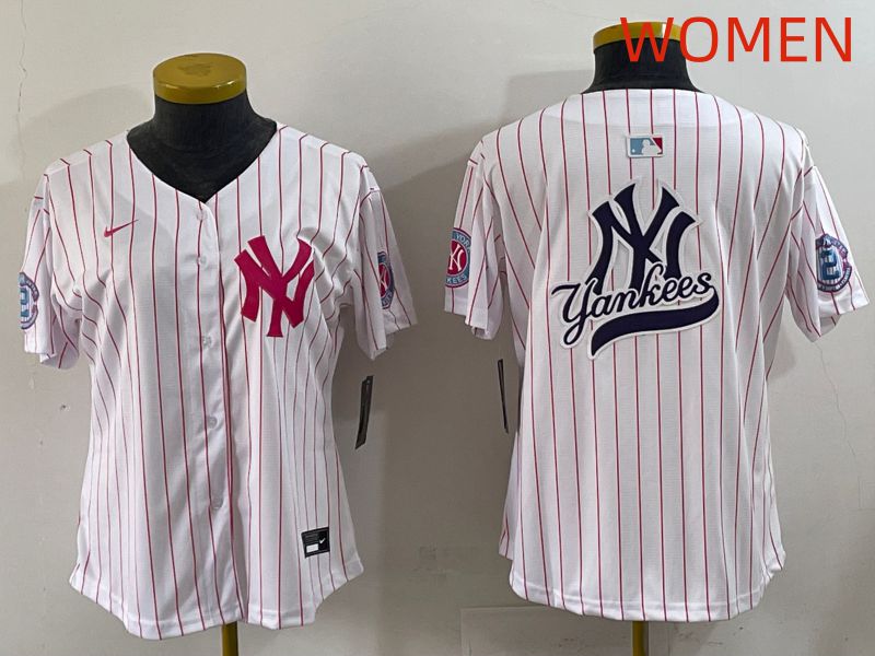 Women 2025 New York Yankees Blank White Stripe Joint Name Nike MLB Jersey style 15->women mlb jersey->Women Jersey